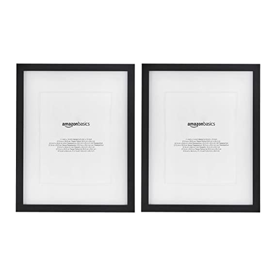 Photo 1 of Amazon Basics 11" x 14" Photo Picture Frame or 8" x 10" with Mat - Black, 2-Pack
