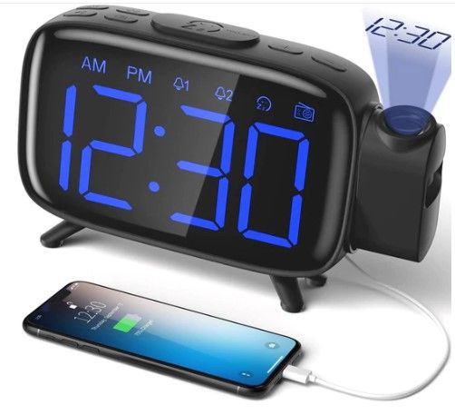 Photo 1 of ELEHOT Projection Alarm Clock Radio Alarm Clock Digital Clock with Power Adapter Alarm Clocks for Bedrooms
