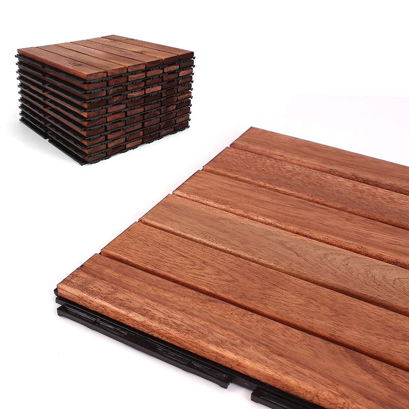 Photo 1 of **missing 5 squares** Deck Tiles - Patio Pavers - Acacia Wood Outdoor Flooring - Interlocking Patio Tiles - 12"x12" (20 Pack) - Oiled Acacia Finish - Straight Pattern Decking
