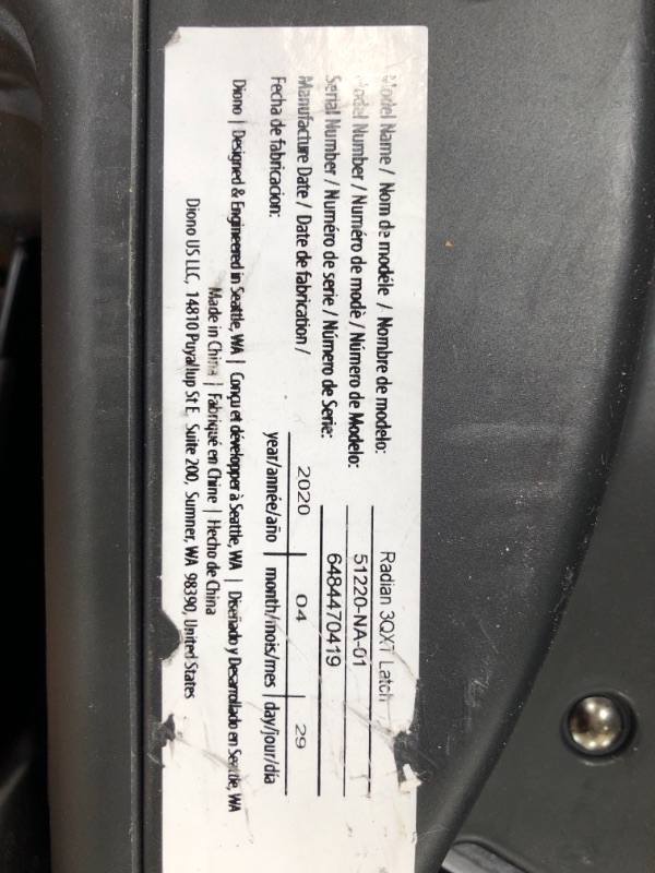 Photo 5 of **CUSHIONS ARE MISSING ** Diono Radian 3QXT 4-in-1 Rear and Forward Facing Convertible Car Seat, Safe Plus Engineering, 4 Stage Infant Protection, 10 Years 1 Car Seat, Slim Fit 3 Across, Jet Black
