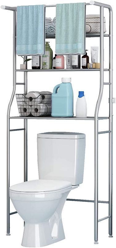 Photo 1 of **LOOSE HARDWARE ** UDEAR 3 Shelf Bathroom Space Saver,Over The Toilet Rack,Bathroom Corner Stand Storage Organizer Accessories,The Washing Machine,with Hanging Rod,Bathroom Tower Shelf,Silver
