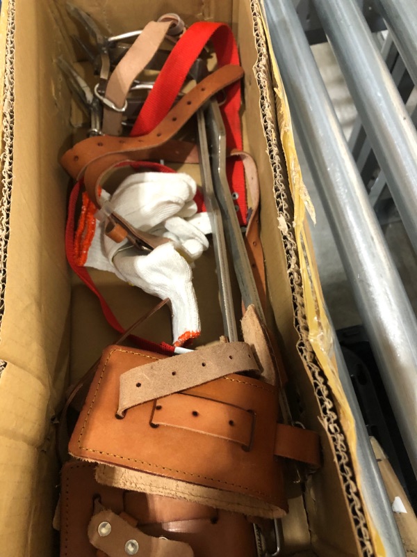 Photo 1 of Happybuy Tree Climbing Spikes, 1 Pair Stainless Steel Pole Climbing Spurs, w/Adjustable Straps and Cow Leather Padding, Arborist Equipment for Climbers, Logging, Hunting Observation, Fruit Picking
**USED MINOR WEAR AND TEAR***