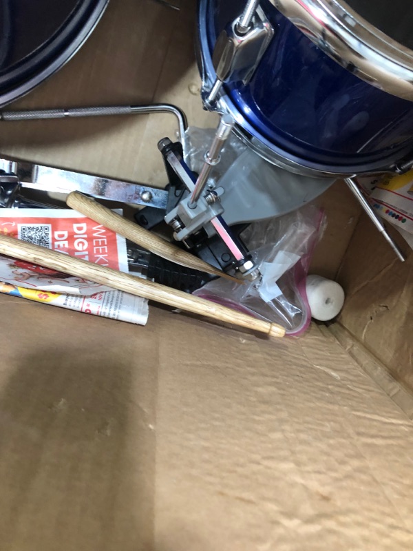 Photo 4 of ***DAMAGED, MISSING COMPONENTS***
Music Alley 3 Piece Kids Drum Set with Throne, Cymbal, Pedal & Drumsticks, Blue, (DBJK02)
