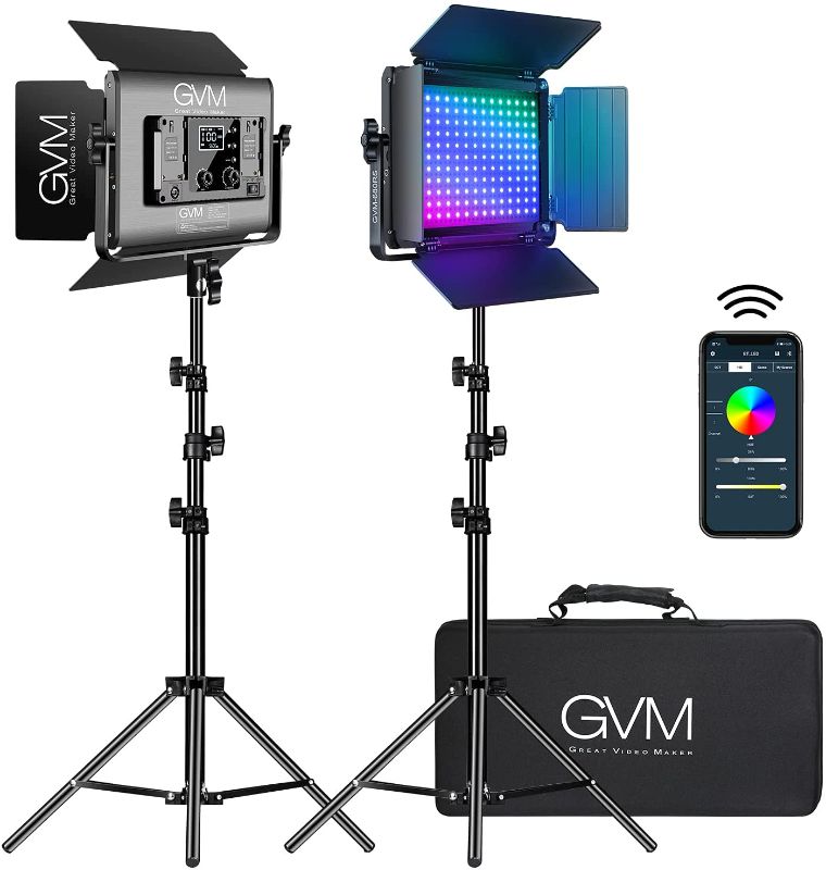 Photo 1 of **DAMAGED**
GVM RGB LED Video Light with Lighting Kits, 680RS 50W Led Panel Light with Bluetooth Control, 2 Packs Photography Lighting for YouTube Studio, Video Shooting, Gaming, Streaming, Conference
