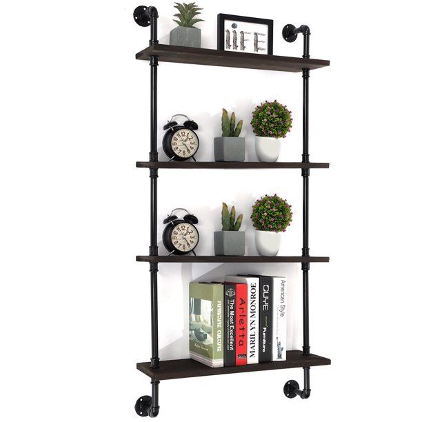 Photo 1 of 6 Tier Industrial Pipe Shelf, Rustic Wood Metal Wrought Iron Ladders Shelves DIY Float Bookcases Bookshelf Wall Mounted Vintage Hanging Storage Display Shelving
