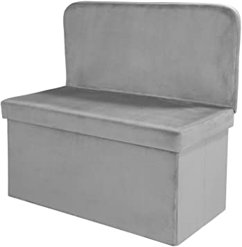 Photo 1 of B FSOBEIIALEO Folding Storage Ottoman with Seat Back Footstool Space-Saving Room Organizer Cube Box for Seating & Resting (Grey, Large)
