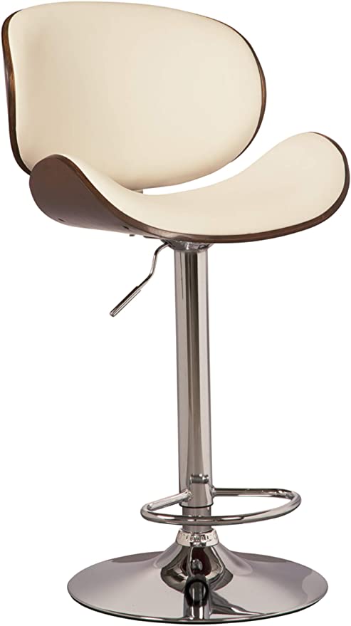 Photo 1 of Signature Design by Ashley Bellatier Mid-Century Modern Adjustable Height Curved Bar Stool, Brown & White
