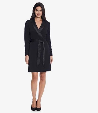 Photo 1 of Adrianna Papell Long Sleeve Crepe Dress With Tuxedo Collar In Black (22W)