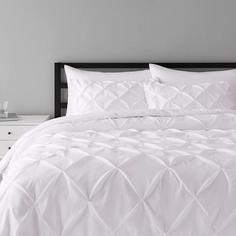 Photo 1 of Amazon Basics Pinch Pleat Down-Alternative Comforter Bedding Set - King, Bright White
