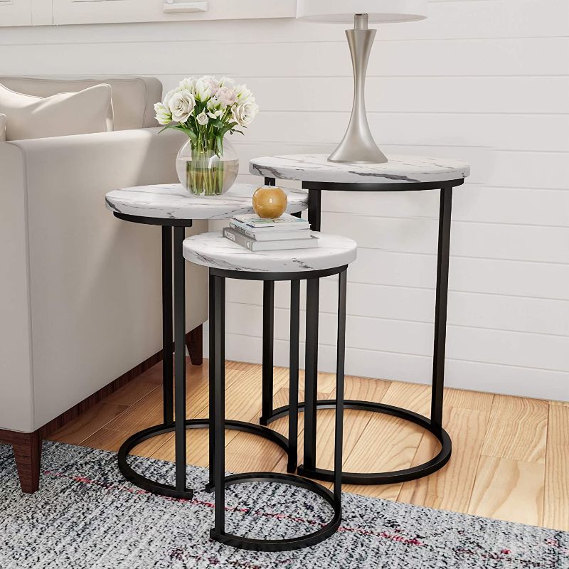 Photo 1 of **INCOMPLETE**
Lavish Home Round Nesting Tables, Largest Dimensions: (Diameter) 17.75”x (H) 25” Medium: (D) 15.75”x (H) 22.5” Small: (D) 12”x (H) 20.25”, White
