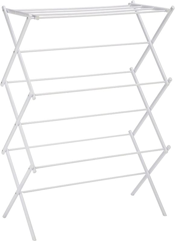 Photo 1 of **INCOMPLETE**
Amazon Basics Folding Laundry Rack for Air Drying Clothing, Rust-Resistant Steel Supports 32Lbs - 41.8"H x 29.5"W, White

