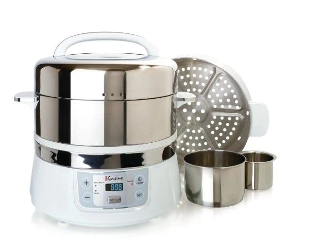 Photo 1 of 16.9 Qt. White Food Steamer and Rice Cooker with Built-In Timer
