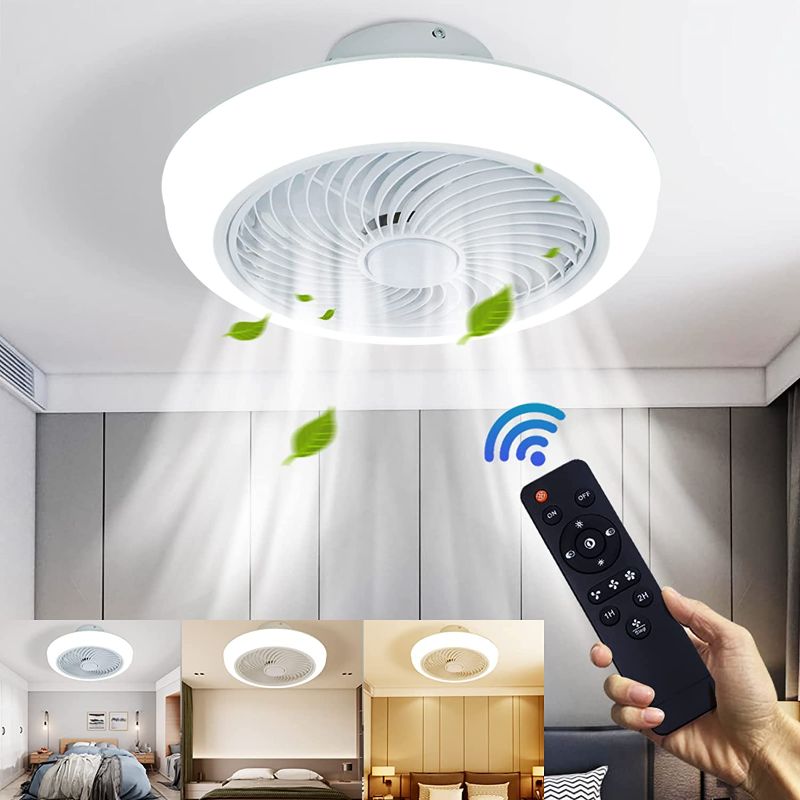 Photo 1 of 20 ln Ceiling Fan with Lights,Enclosed Low Profile Fan Light,LED 72W Remote Control Dimming 3-Color 3-level wind speed,Ceiling Light with Fan,Hidden Electric Fan delier-White,