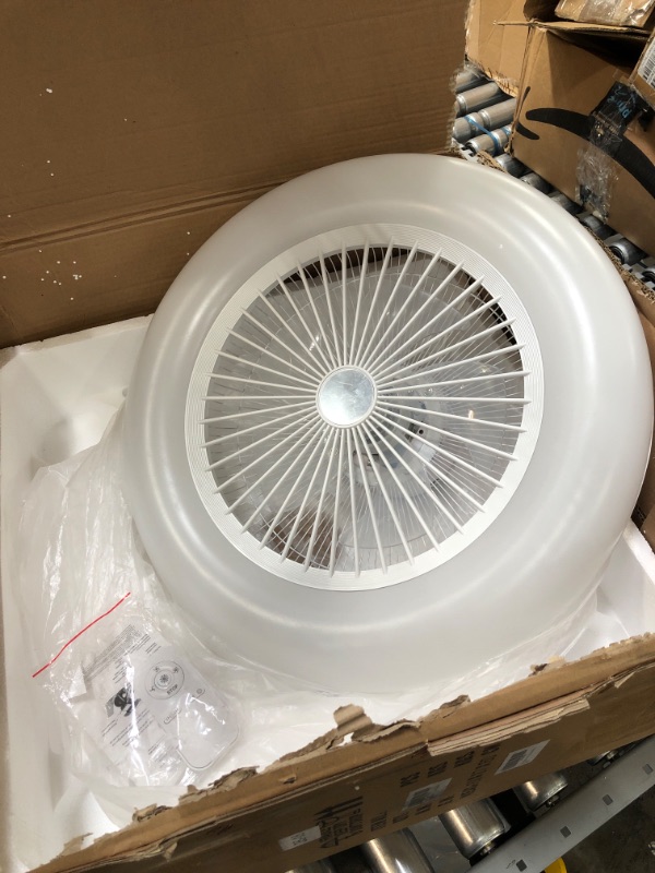 Photo 2 of 20 ln Ceiling Fan with Lights,Enclosed Low Profile Fan Light,LED 72W Remote Control Dimming 3-Color 3-level wind speed,Ceiling Light with Fan,Hidden Electric Fan delier-White,