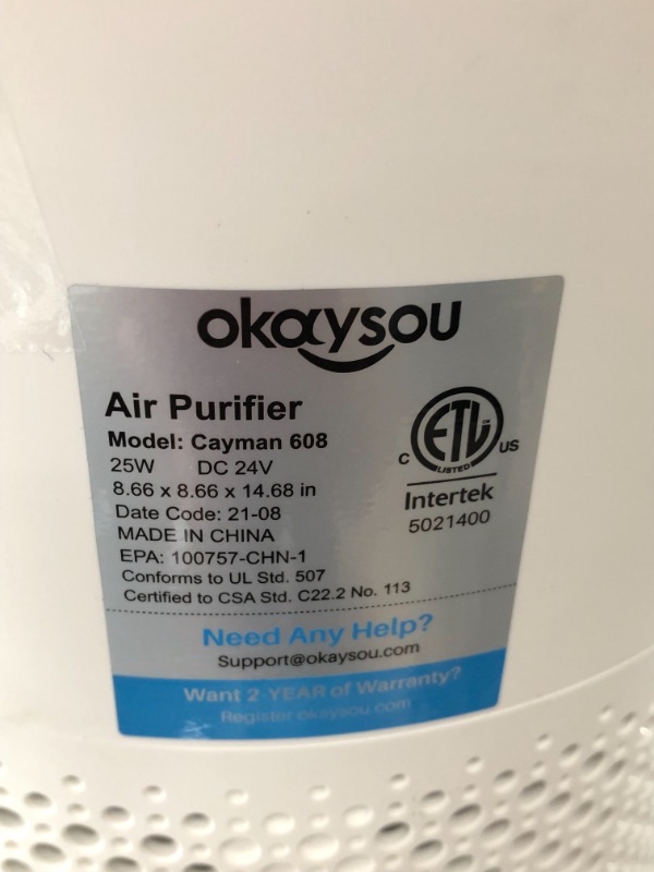 Photo 3 of Okaysou Air Purifiers for Home Large Room, 600 sq ft Coverage, H13 True HEPA Filter, 22dB DC Filtration System, Remove 99.97% Dust Smoke Pollen Hair VOCs, Quiet Air Cleaner Odor Eliminators for Bedroom, Cayman 608, White
