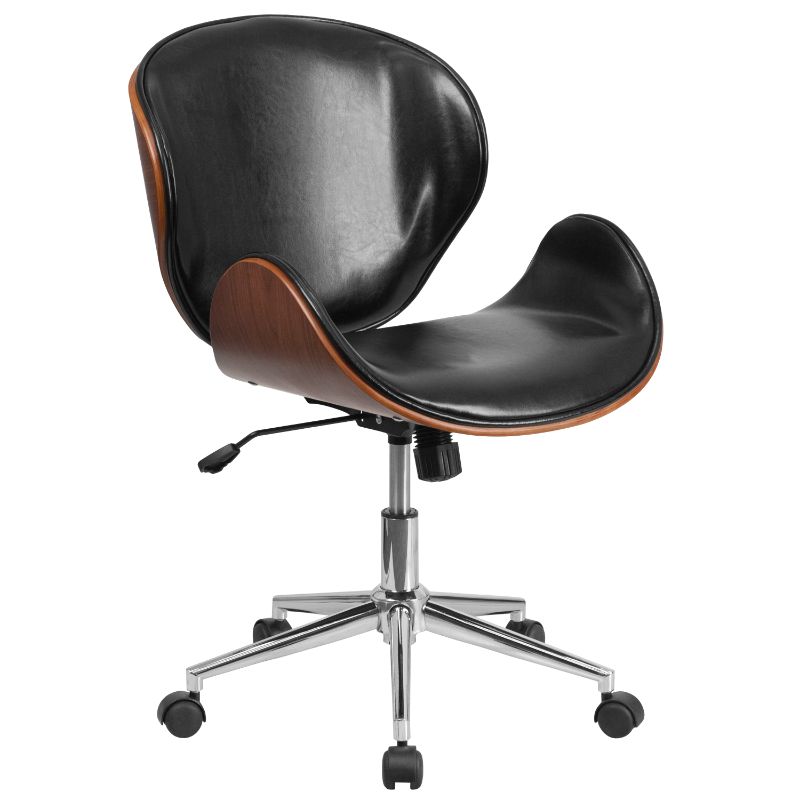 Photo 1 of Flash Furniture Black Leather/Walnut Frame Contemporary Adjustable Height Swivel Executive Chair