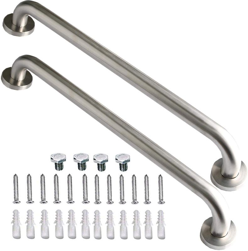 Photo 1 of 2 Pack 24 Inch Shower Grab Bar, ZUEXT Satin Brushed Nickel Stainless Steel Bathroom Grab Bar, Shower Balance Bar,Safety Hand Rail Support,Handicap Elderly Senior Assist Bath Handle(1.25" Diameter)
