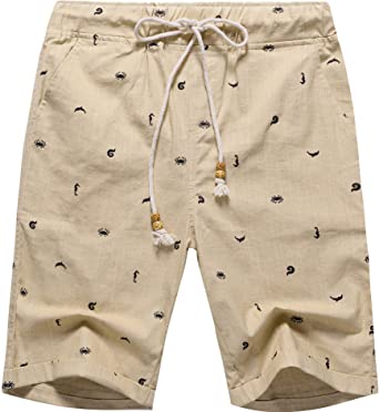 Photo 1 of Boisouey Men's Linen Casual Classic Fit Short Summer Beach Shorts
