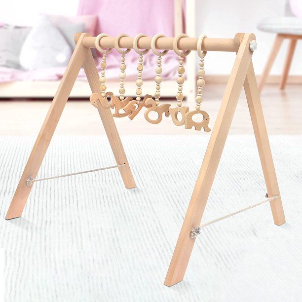 Photo 1 of NUNGT Wooden Baby Gym With 6 Hanging Wooden Baby Toys Foldable Wooden Baby Play Gym Activity Gym Baby Play Hanging bar Frame Activity Gym (Natural Color)
