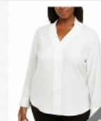 Photo 1 of CALVIN KLEIN Womens White Long Sleeve V Neck Top Plus Size: 1X