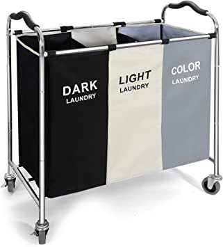 Photo 1 of 240L Laundry Hamper, Large Blanket Storage Basket Sorter 3 Section Bag Organizer for Dirty Clothes - Toys - Towel,16 X 30 X 35 inch Heavy Duty Laundry Cart Baskets with Wheels in Laundry Room Organization (Black)