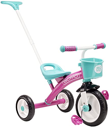 Photo 1 of GOMO Kids Tricycles for 2 Year Olds, 3 Year Olds & Kids 1-6, Big Wheels Baby Bike Toddler Bikes - Trikes for Toddlers with Push Handle (Pink/Teal) - Dimensions: 22 inches (L) x 12 inches (W) x 28 inches (H)