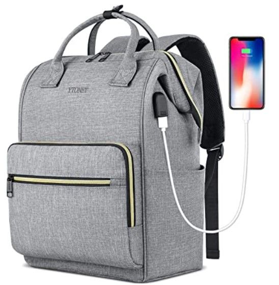 Photo 1 of Laptop Backpack for Women, Travel Backpack Purse for 15.6 Inch Laptop with USB Charging Port, College School Backpack Bookbag Water Resistant Carry on Bag for Office/Teacher/Work, Grey