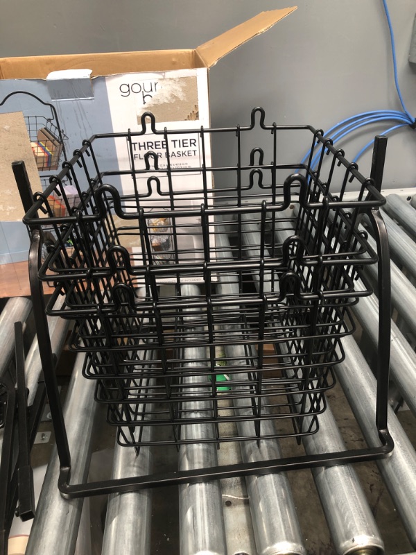 Photo 3 of 3 Tiered Standing Storage Rack with Market Baskets, Each basket measures 11-inch high x 11-inch long x 8-3/4 deep