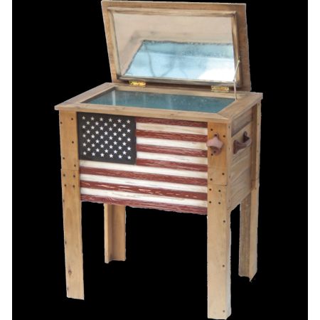 Photo 1 of 57 Quart Decorative Outdoor American Flag Cooler, Weight: 41.8, Color: brown