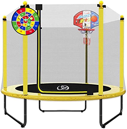 Photo 1 of LANGXUN 60" Trampoline for Kids - 5ft Outdoor & Indoor Mini Toddler Trampoline with Net, Basketball Hoop, Birthday Gifts for Kids, Gifts for Boys & Girls, Baby Toddler Trampoline Toys, Age 1-7