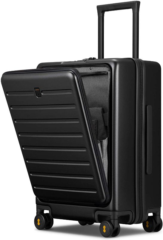 Photo 1 of LEVEL8 Road Runner Carry On Luggage, 20-Inch Lightweight PC Hardside Suitcase, Spinner Luggage with Front Pocket, Double TSA Locks - Black
