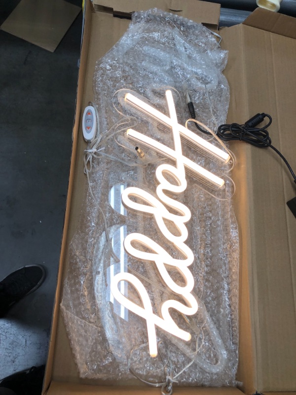 Photo 2 of ATOLS Happy Birthday Large Neon Sign for Wall Decor, with Dimmable Switch, Reusable Happy Birthday Neon Light Sign for All Birthday Party Decoration, Size-Happy 16.5x8inch, Birthday 23 X 8inch
