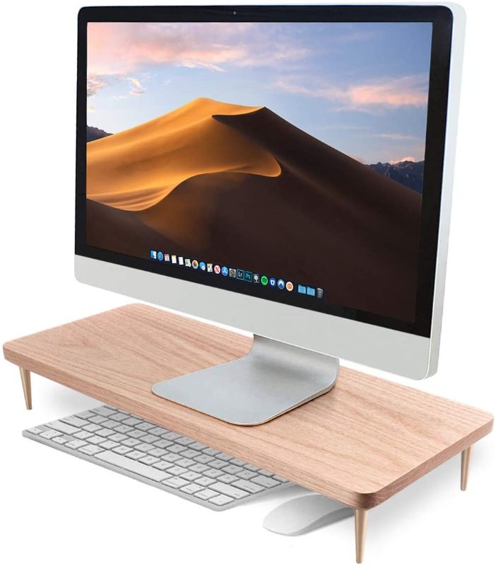 Photo 1 of Monitor Stand Wood Riser for iMac Laptop Computer Monitor – A Sturdy Computer Stand to Elevate Your Screen and Reduce Eye Strain and Maintain Body Position
