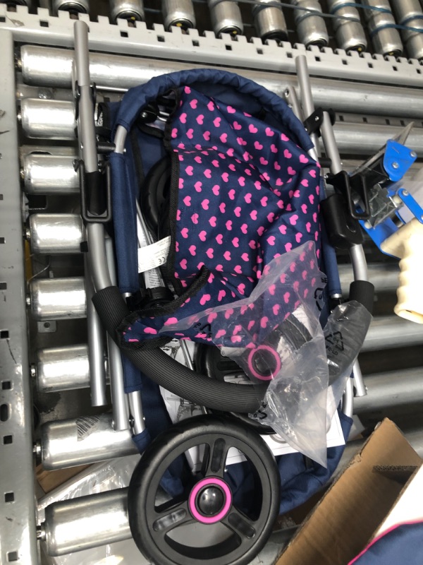 Photo 2 of Bayer Cosy Doll Pram - Dark Blue with Pink Hearts and Unicorn
