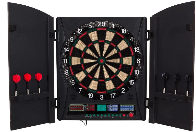 Photo 1 of Arachnid Marauder 5.0 Electronic Soft Tip Dartboard Cabinet Set Black EDBW660
