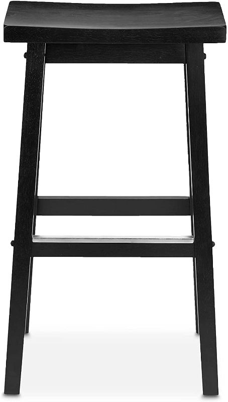 Photo 1 of Amazon Basics Solid Wood Saddle-Seat Kitchen Counter Barstool - Set of 2, 29-Inch Height, Black
