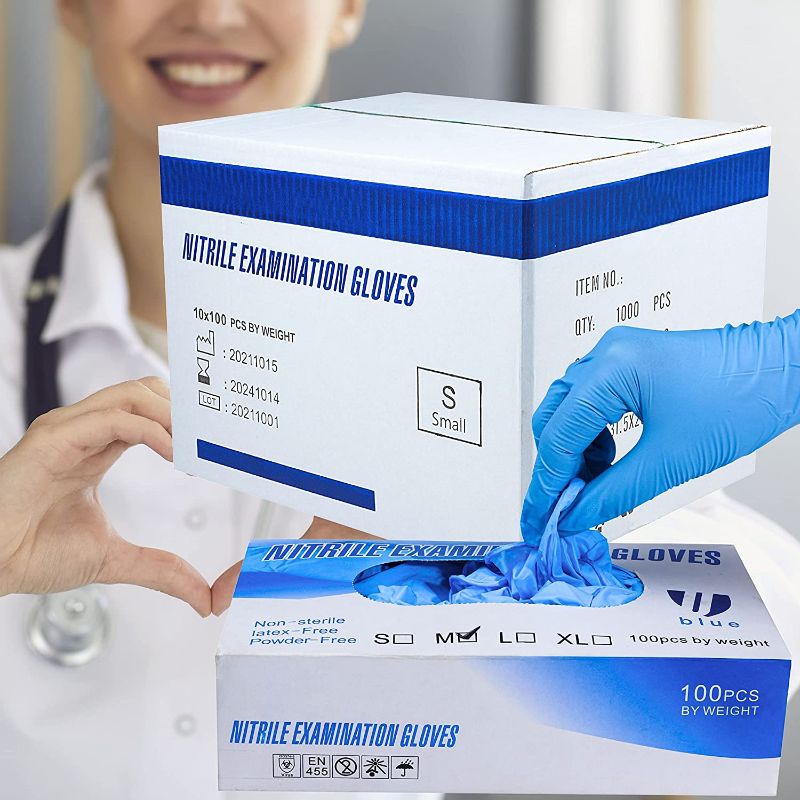 Photo 1 of 1000 Blue Nitrile Gloves Disposable Gloves 4 MIL, Medical Exam Non-Sterile Powder Free Latex  10 Boxes of 1000 | Small
