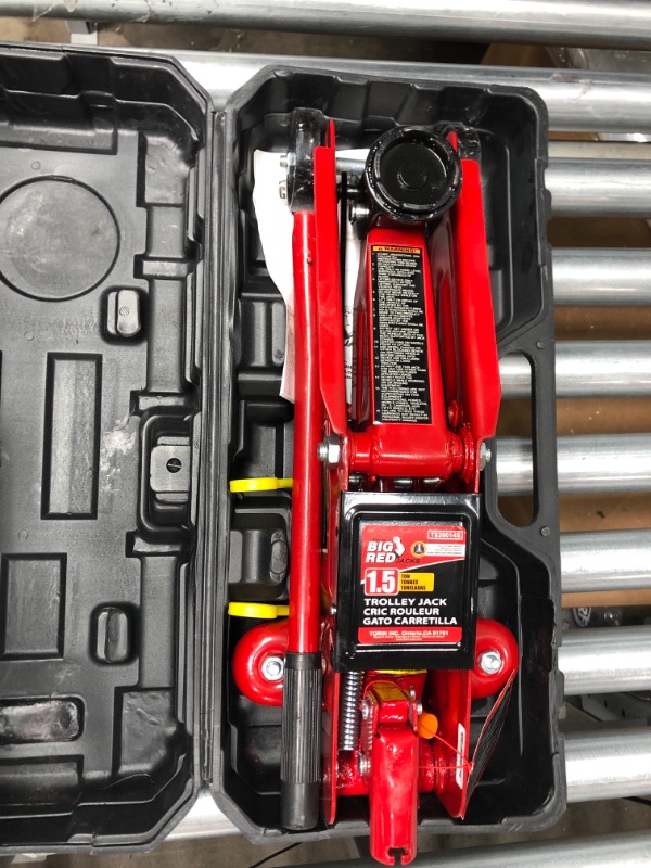 Photo 1 of Big Red T820014s Torin Hydraulic Trolley Service/Floor Jack with Blow Mold Carrying Storage Case, 2 Ton (4,000 lb) Capacity, Red
