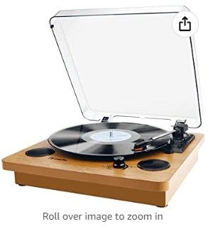 Photo 1 of Record Player, Popsky 3-Speed Turntable Bluetooth Vinyl Record Player with Speaker, Portable LP Vinyl Player, Vinyl-to-MP3 Recording, 3.5mm AUX & RCA & Headphone Jack