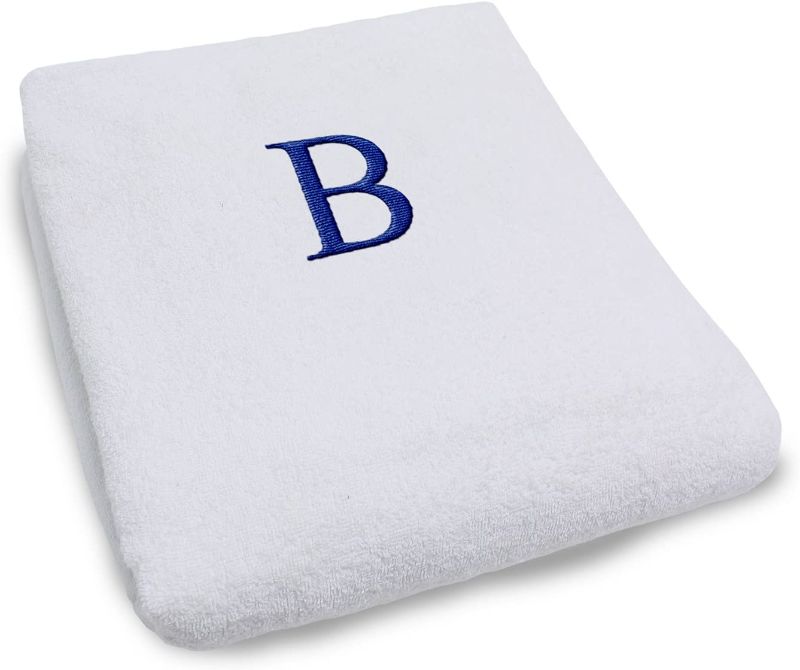 Photo 1 of SUPERIOR 100% Cotton Lounge Chair Cover with Personalized Monogrammed Letters, Thick, Super Soft, Plush and Highly Absorbent Cotton Terry Towel, Bright White, B, Standard, Pool-Lounge-Towel-B