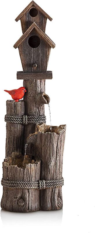 Photo 1 of *LEAKS* Alpine Corporation 35" Tall Outdoor 3-Tier Birdhouse Water Fountain Yard Art Decor
