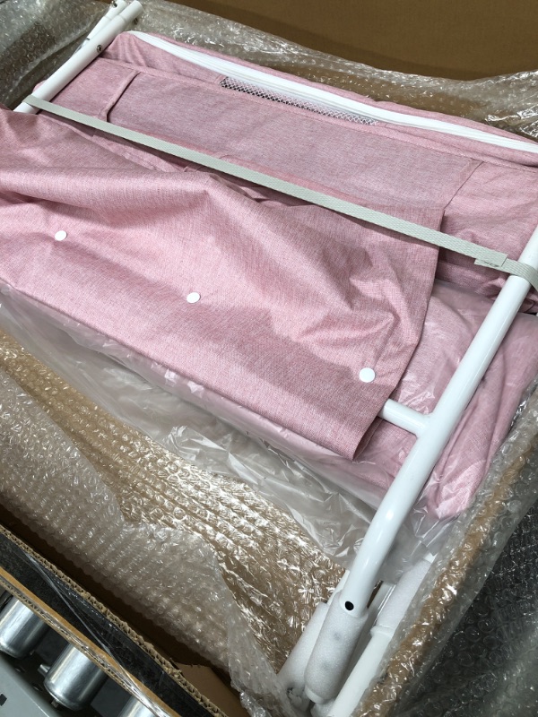 Photo 1 of Holy Cat Baby Portable Changing Table with Wheels Adjustable Height Folding Infant Diaper Station Mobile Nursery Stand with Newborn Lightweight Large Storage Rack - Pink
