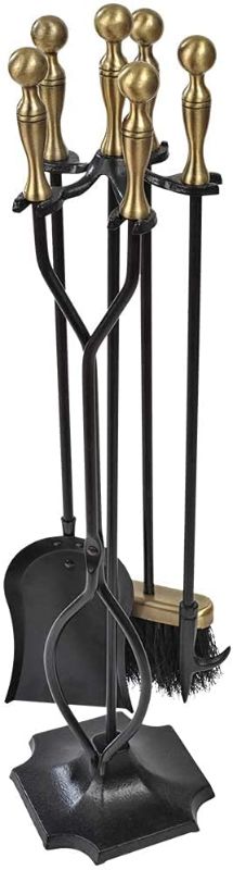 Photo 1 of  Fireplace Tools Sets Black Handle Wrought Iron Fire Place Tool Set and Holder Outdoor Fireset Fire Pit Stand Rustic Tongs Poker Wood Stove Hearth Accessories Kit