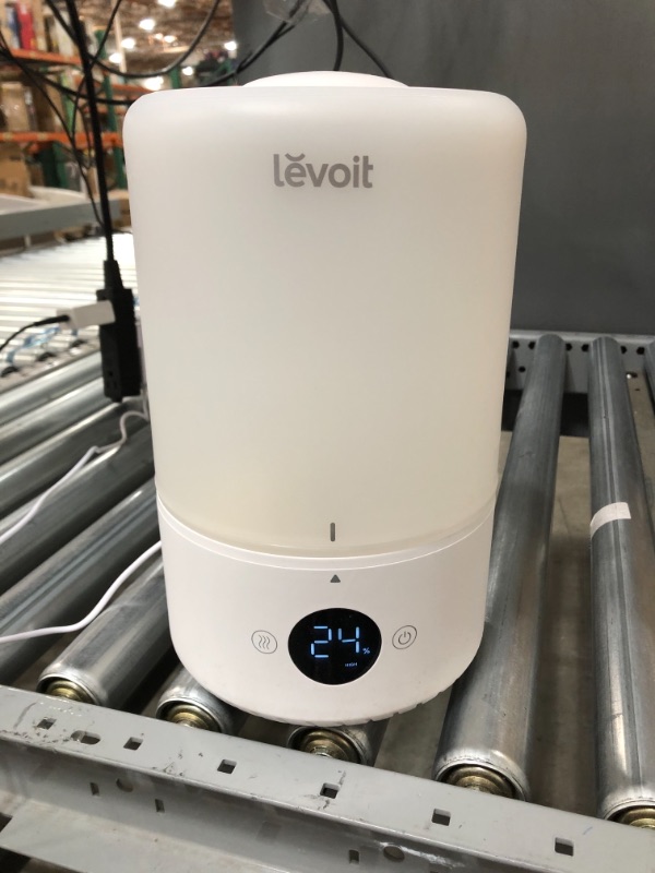 Photo 1 of LEVOIT Ultrasonic Cool Mist Humidifiers, Adjustable 360° Rotation Nozzle, Auto Safety Shut Off, Lasts Up to 25 Hours, Filter Free, Optional LED Display Light, Ideal for Bedroom, 3L, White

**tested, powers on**dirty**