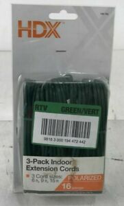 Photo 1 of HDX 3-Pack 16-Gauge Indoor 6 ft, 9 ft, 15 ft Sizes Green Extention Cords.