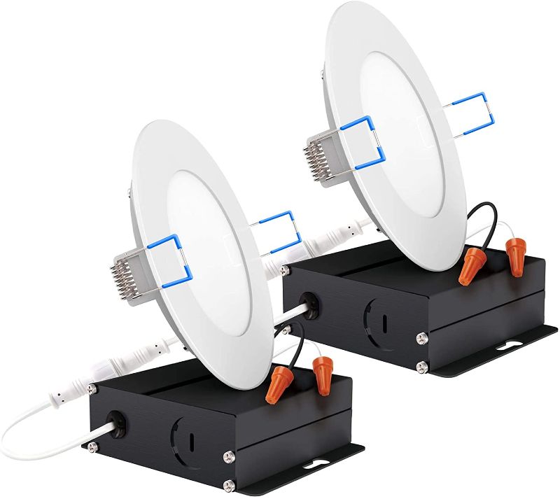 Photo 1 of Sunco Lighting 4 Inch Ultra Thin LED Recessed Ceiling Lights Slim, 5000K Daylight, Dimmable 10W=60W, 650 LM, Smooth Trim Damp Rated, Canless Wafer Thin with Junction Box - ETL & Energy Star 2 Pack

