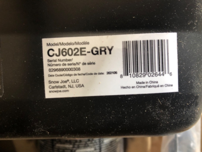 Photo 1 of Sun Joe CJ602E-GRY 15 Amp Electric Wood Chipper Grey