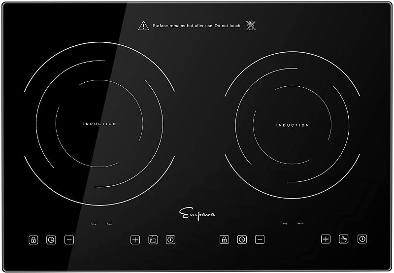 Photo 1 of Empava Electric Stove Induction Cooktop Horizontal with 2 Burners in Black Vitro Ceramic Smooth Surface Glass 120V, 12 Inch
