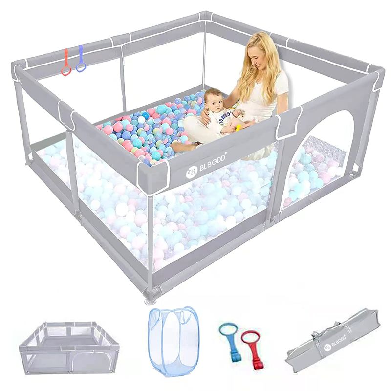 Photo 1 of ,59"x 59"Playpen for Babies, Large Baby Play Yards Indoor Sturdy Safety Playpen for Toddlers,No Gaps Baby Fence Play Area?Baby Gate Playpen (Gray)