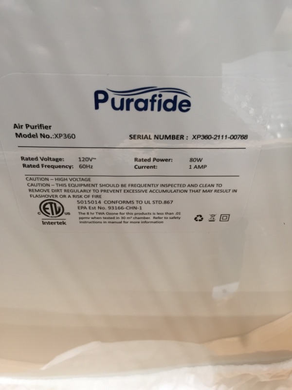 Photo 3 of Purafide XP360 Veteran Owned Air Purifier covers 2200 Sq Ft. with 2-Year H13 HEPA, 6-stage filtration capturing Smoke, Odor, Pet Dander, Dust in Home, Bedroom, Living Room & Offices - White, 1-Pack
